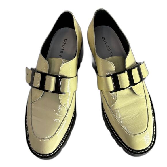 Donald J. Pliner Eames Off White Patent Leather Buckle Platform Loafer Shoes - Picture 6 of 8